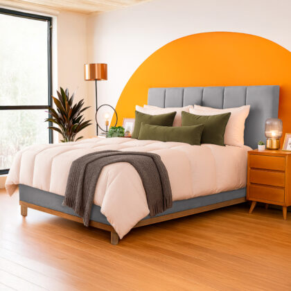 Combo Colchón Royal Balanzze + Base Cama + Cebecero Royal King Gris Oscuro